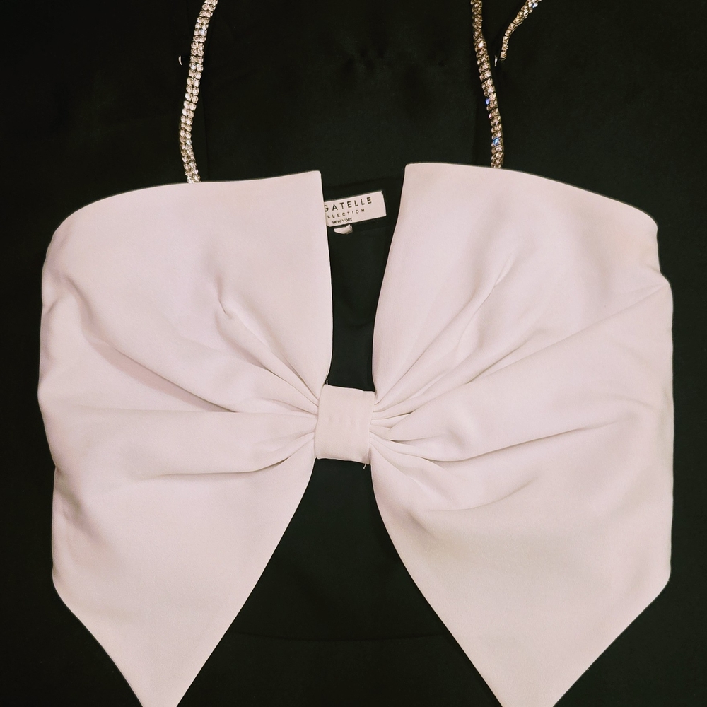 Elegant White Bow Top with Rhinestone Straps